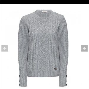 Barbour 100% Wool Thick Cable Knit Grey Crew Neck Sweater